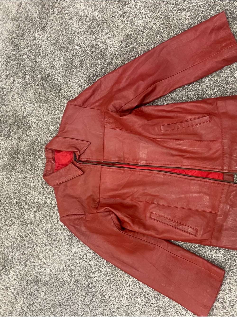 Women’s real Red Leather Zip Jacket